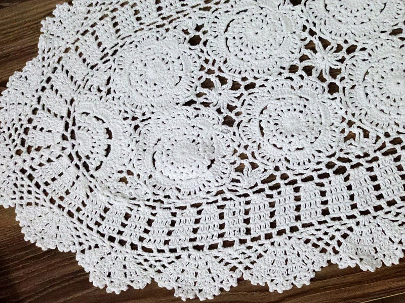 Laivigo Handmade Crochet Lace Table Cloth Doilies Doily,Rectangle,16 x 35 Inch,White - Image 4